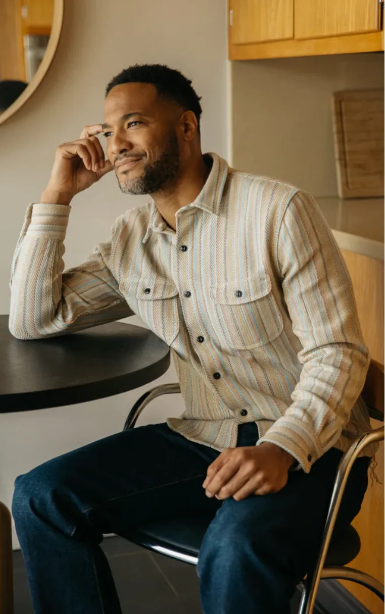 The Brace Loose Sleeve Stripe - Baja Sand