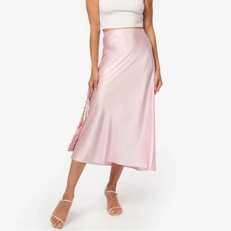 Vevesc Elegant Satin High Waist Mini Skirts Women Chic Office Lady A-line Skirt Fashion Streetwear Summer Casual Silky Skirts Outfits