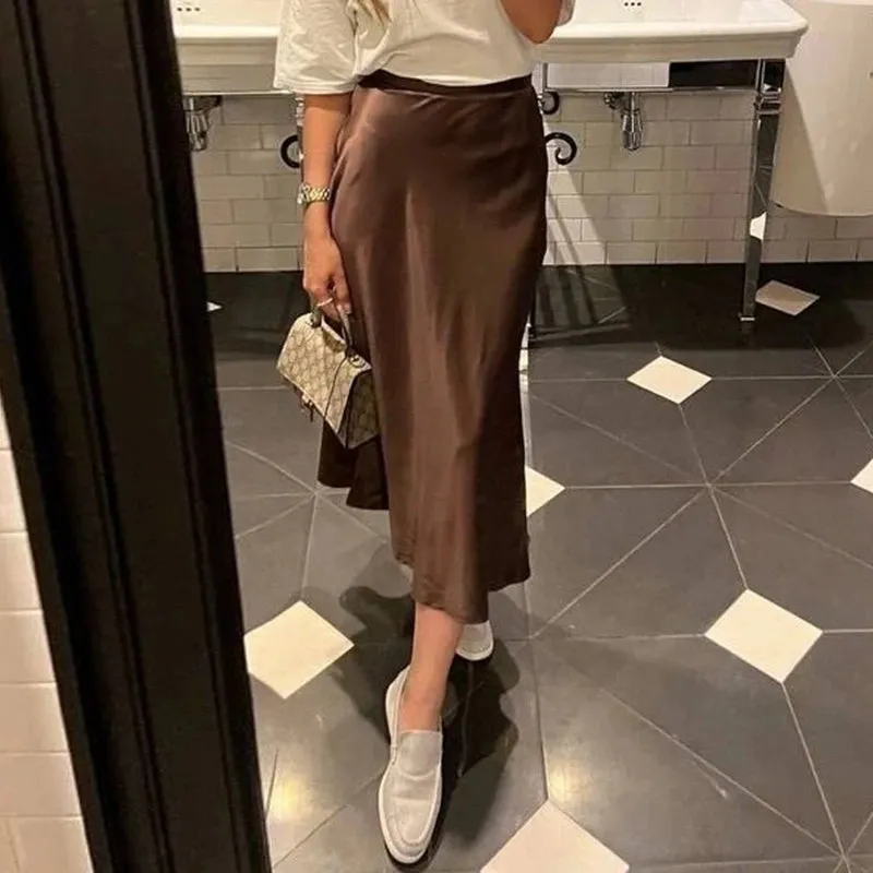 Vevesc Elegant Satin High Waist Mini Skirts Women Chic Office Lady A-line Skirt Fashion Streetwear Summer Casual Silky Skirts Outfits