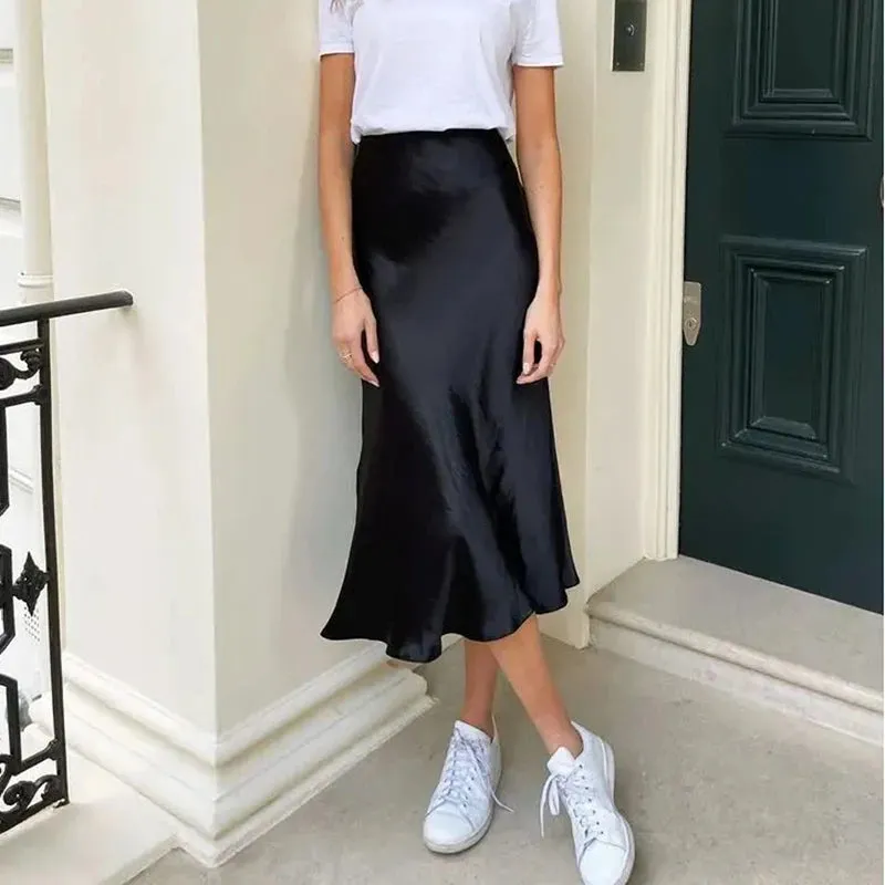Vevesc Elegant Satin High Waist Mini Skirts Women Chic Office Lady A-line Skirt Fashion Streetwear Summer Casual Silky Skirts Outfits