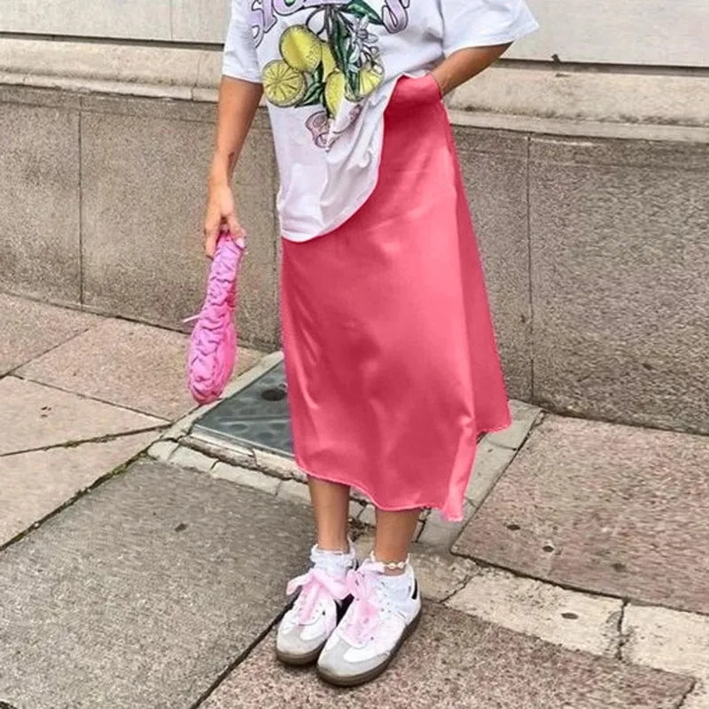 Vevesc Elegant Satin High Waist Mini Skirts Women Chic Office Lady A-line Skirt Fashion Streetwear Summer Casual Silky Skirts Outfits