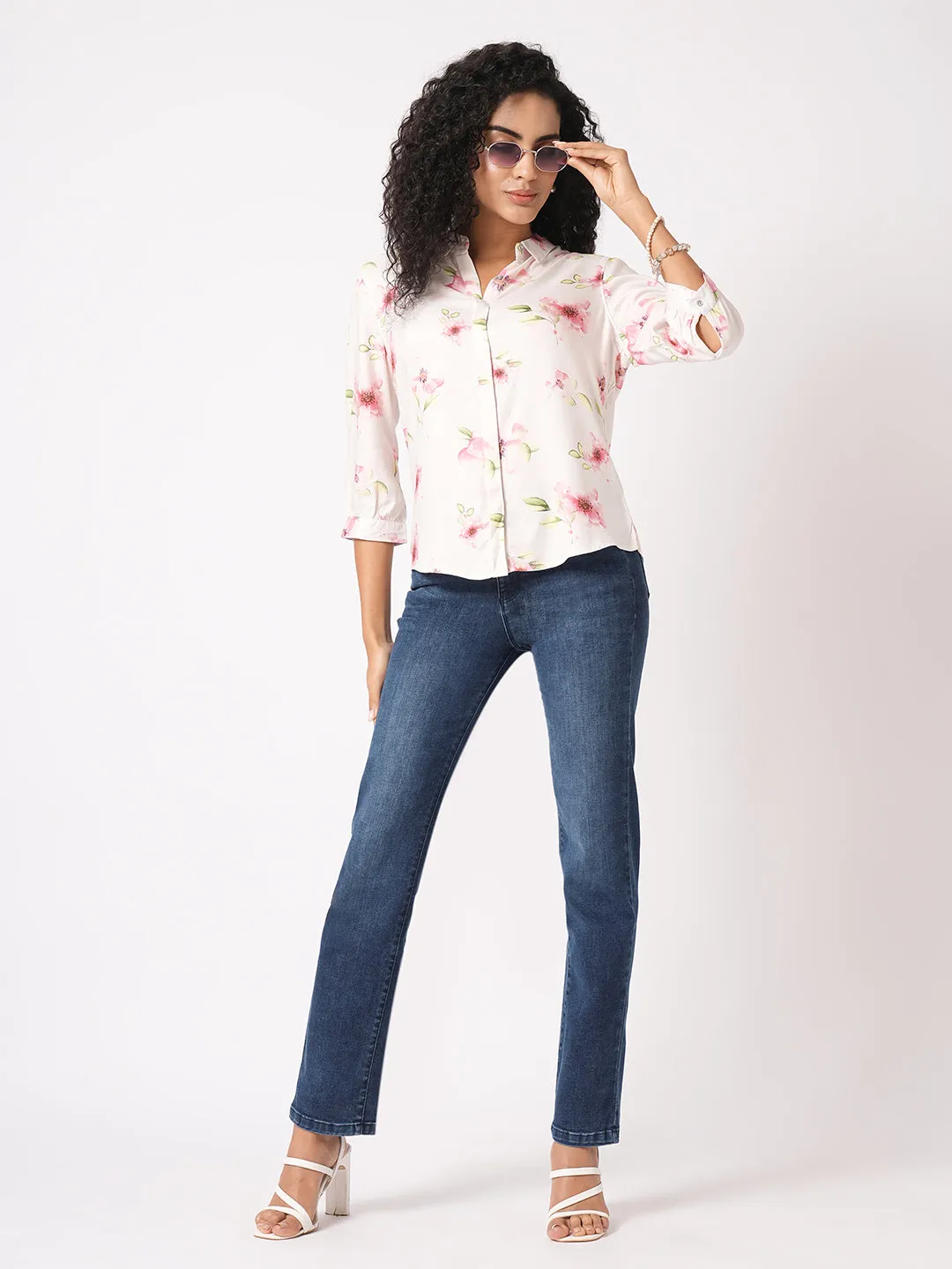 Women Blue High-Rise Slim Straight Fit Jeans