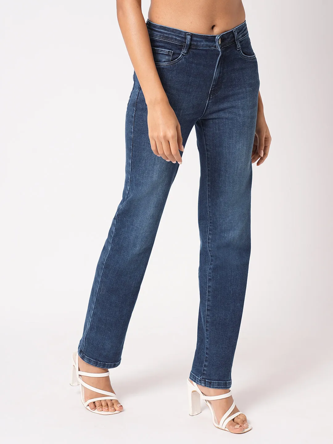Women Blue High-Rise Slim Straight Fit Jeans