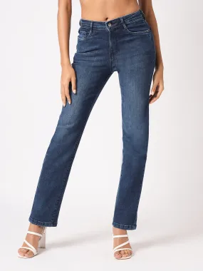 Women Blue High-Rise Slim Straight Fit Jeans