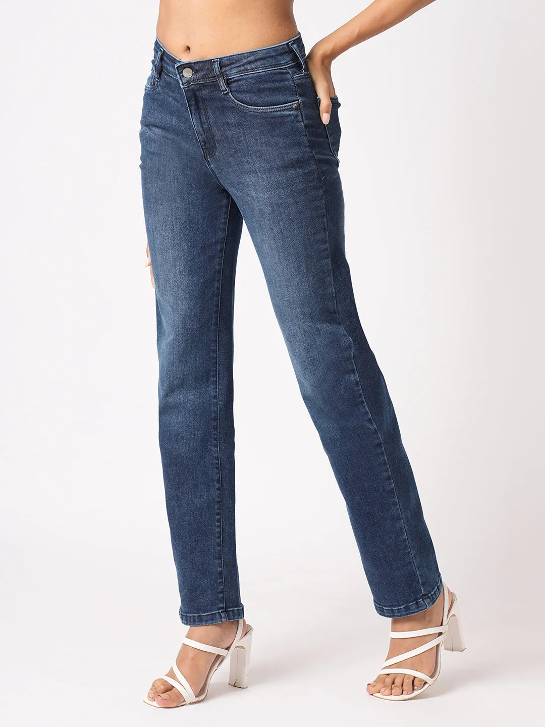 Women Blue High-Rise Slim Straight Fit Jeans