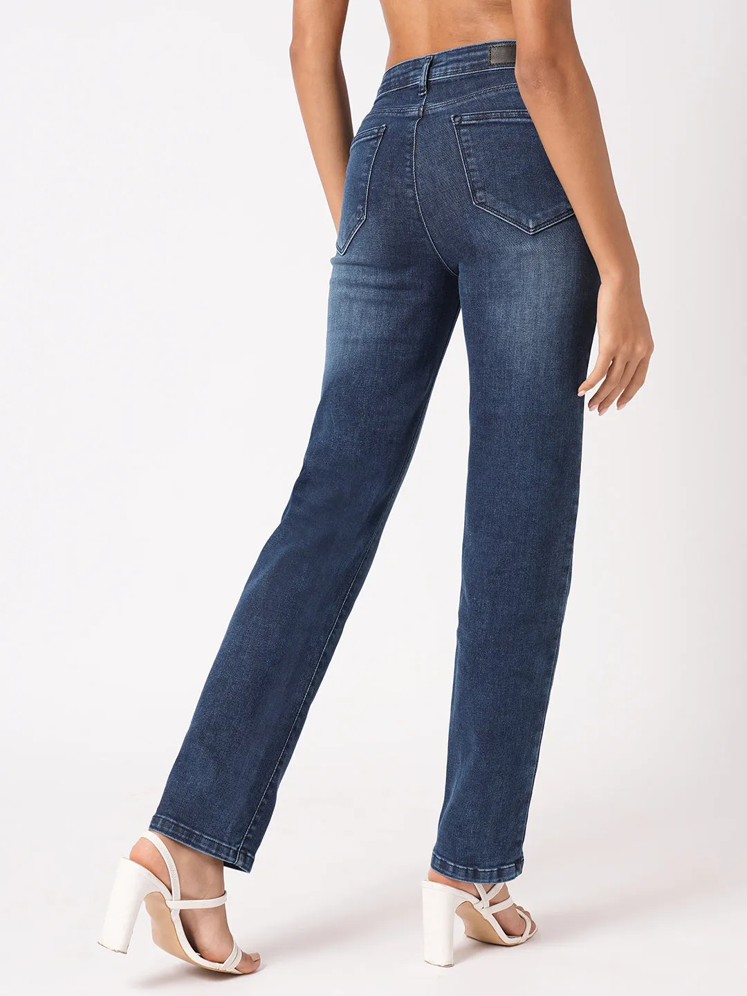 Women Blue High-Rise Slim Straight Fit Jeans