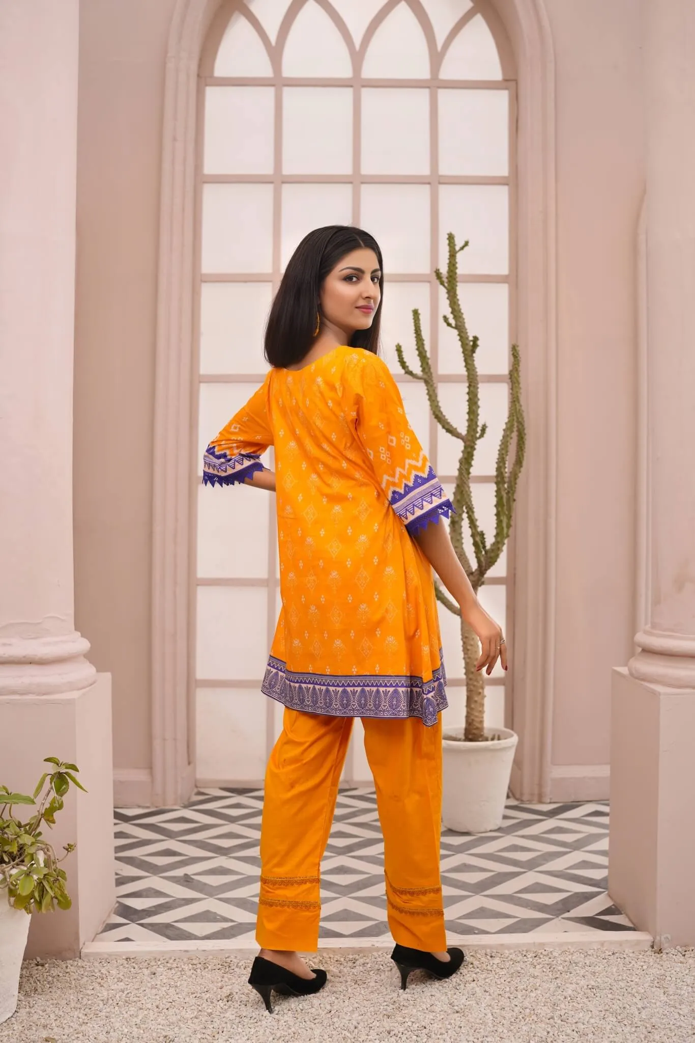 Women's Cotton Printed Kurti - Orange & Purple | Buy Online USA – IshDeena