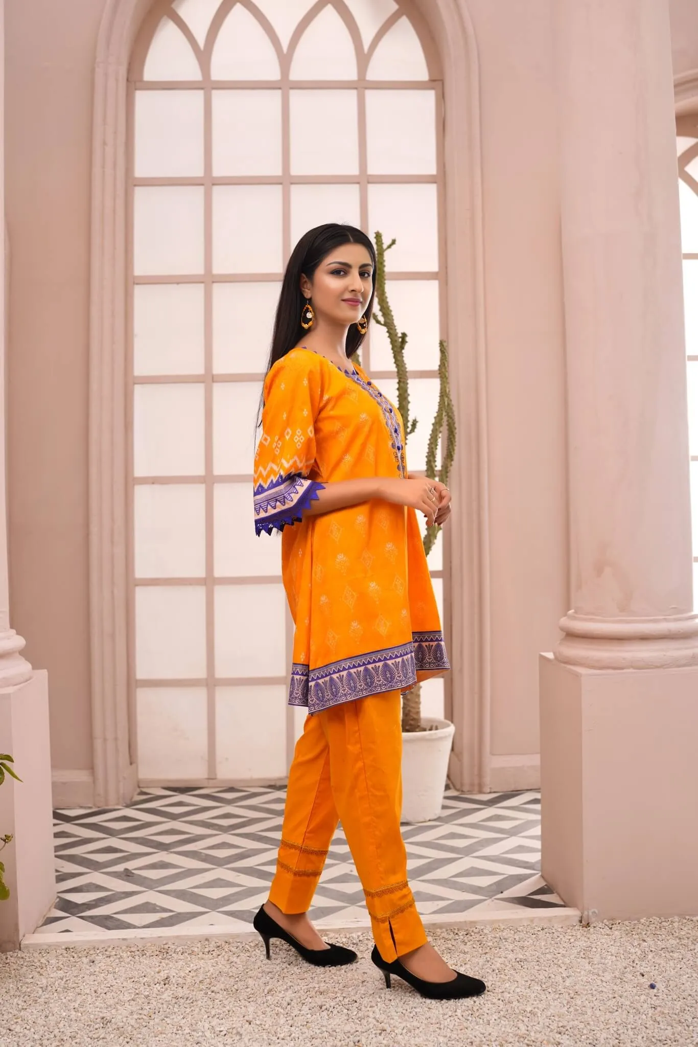 Women's Cotton Printed Kurti - Orange & Purple | Buy Online USA – IshDeena