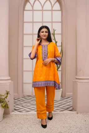 Women's Cotton Printed Kurti - Orange & Purple | Buy Online USA – IshDeena