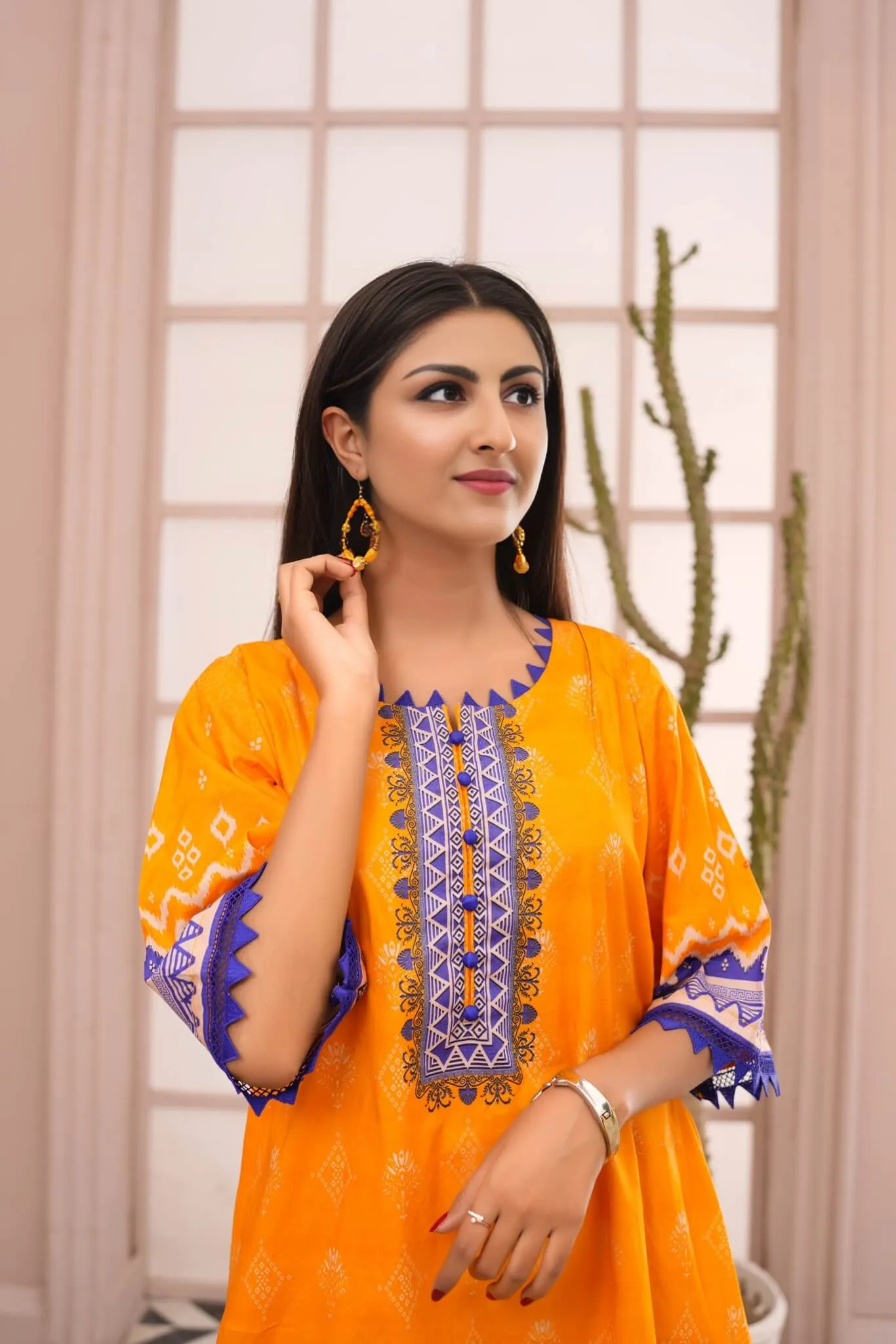 Women's Cotton Printed Kurti - Orange & Purple | Buy Online USA – IshDeena