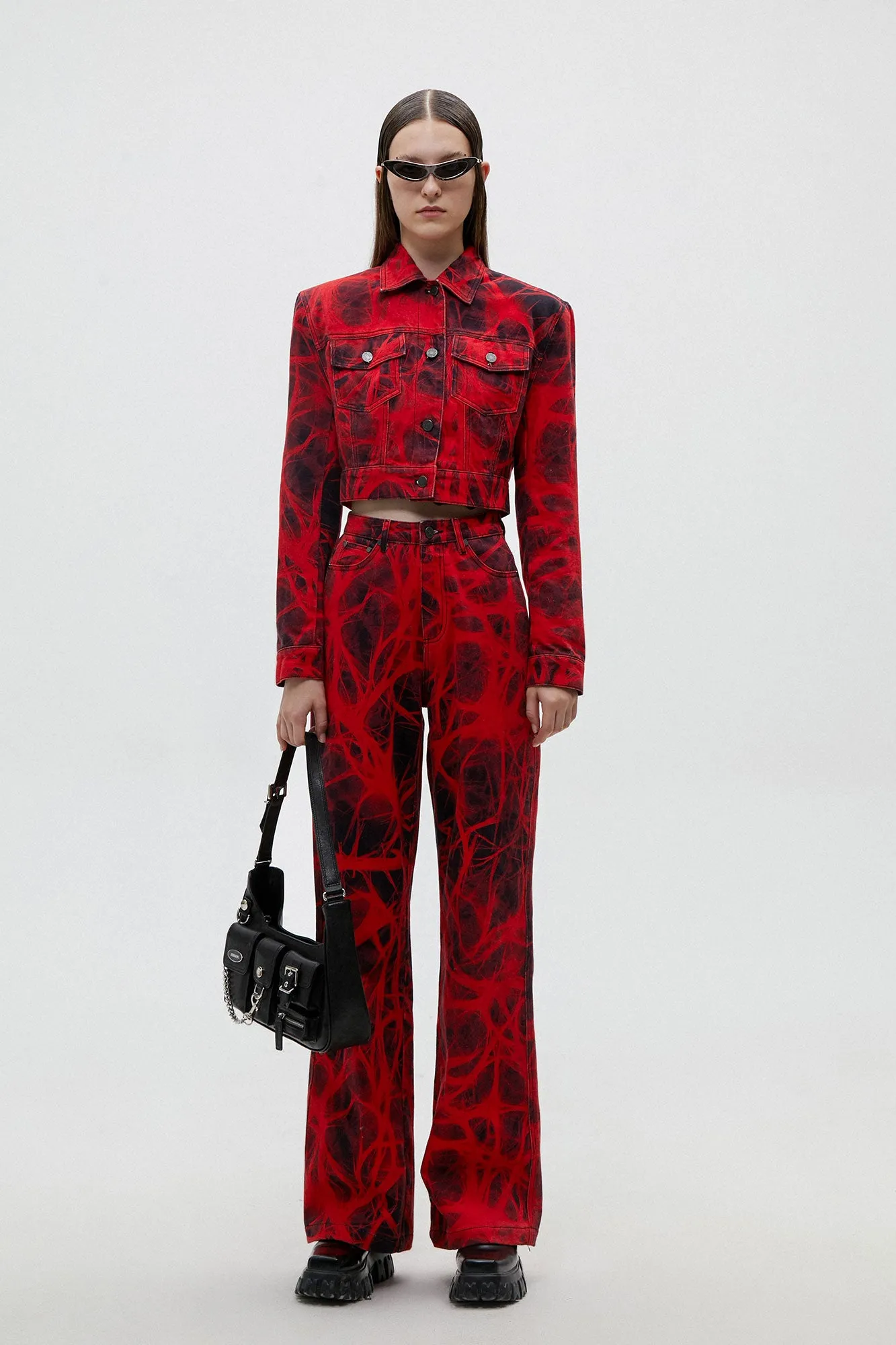 X-Ray Print Wide-Leg Jeans